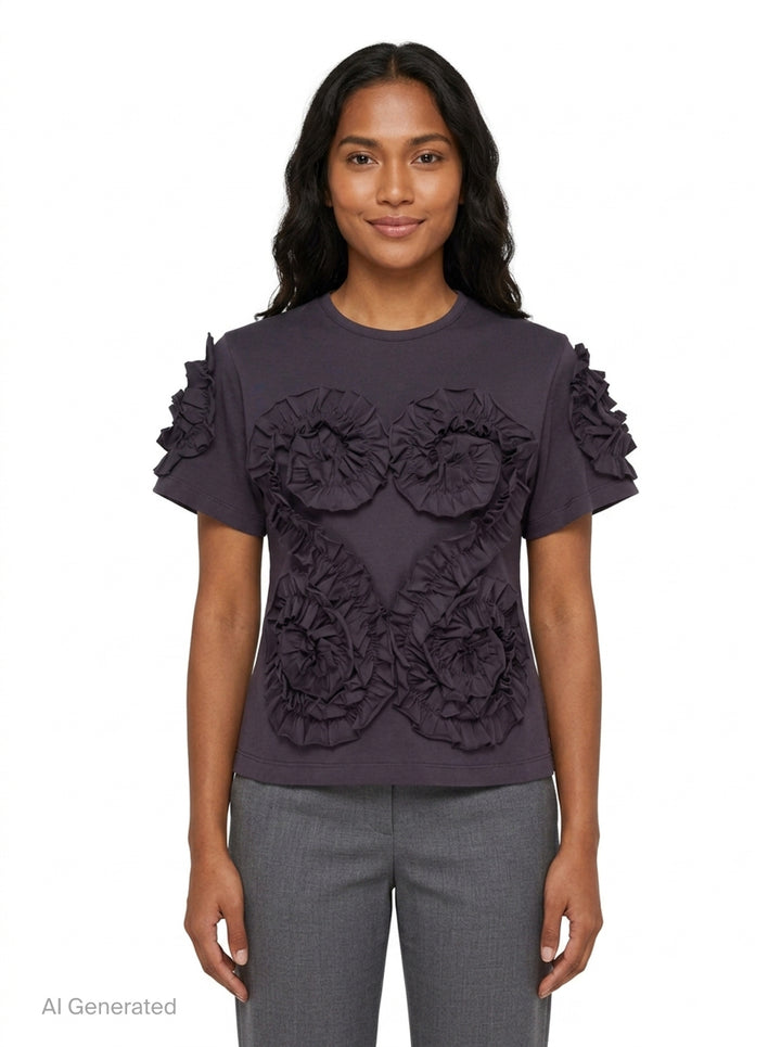 Dark Gray Frill Jersey Top | pushBUTTON | Club21 - front