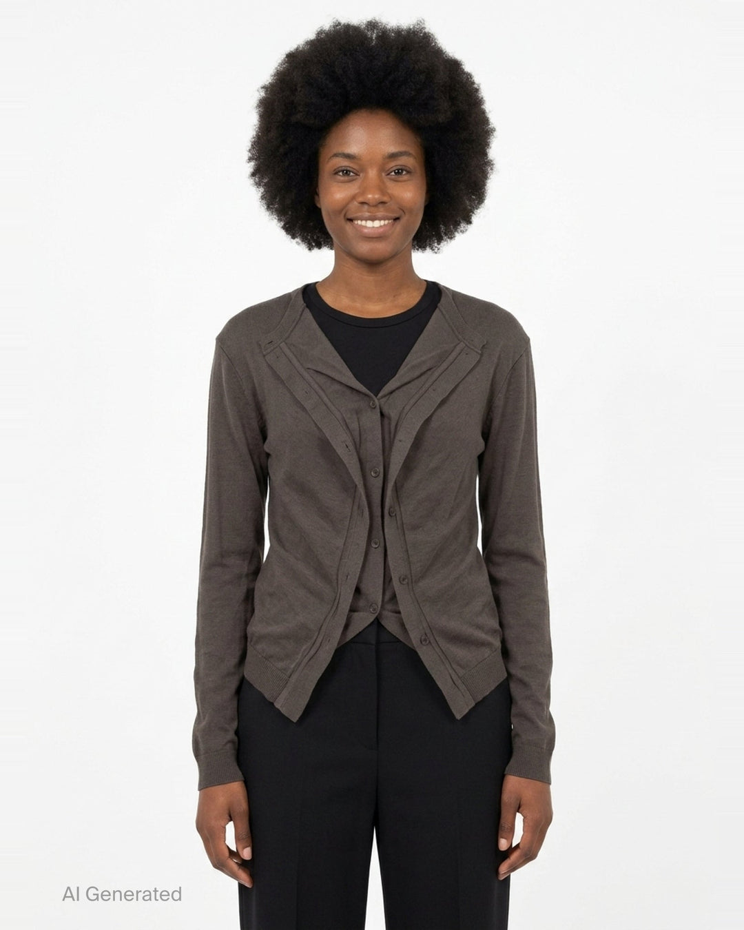 Dark Khaki Draped Cardigan | pushBUTTON | Club21 - front