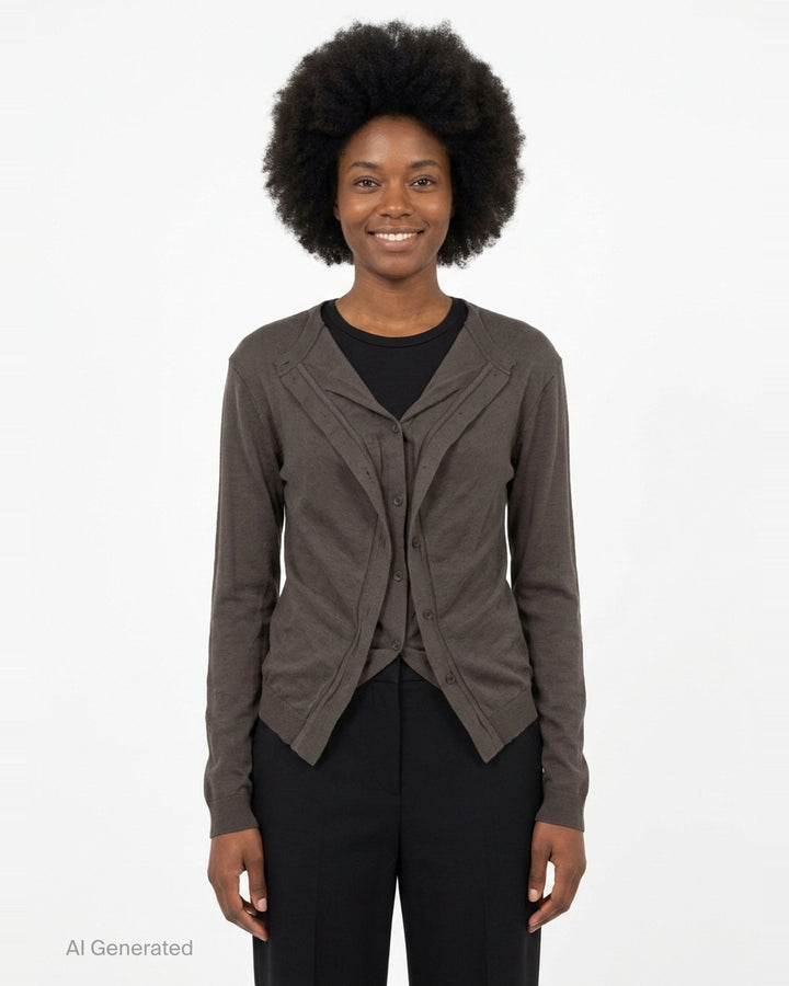 Dark Khaki Draped Cardigan | pushBUTTON | Club21 - front