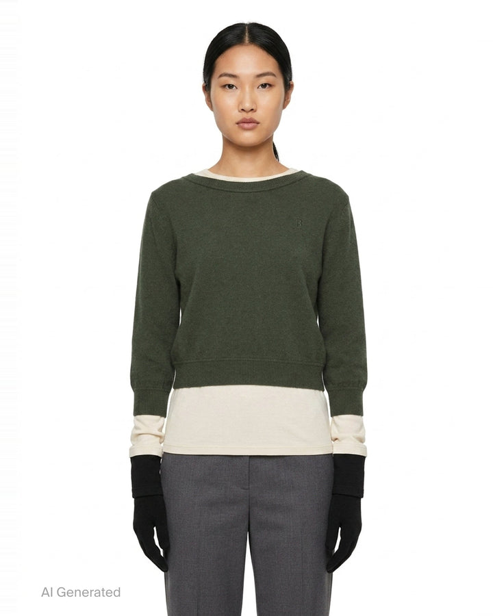 Khaki Layered Glove Detail Knit | pushBUTTON | Club21 - front