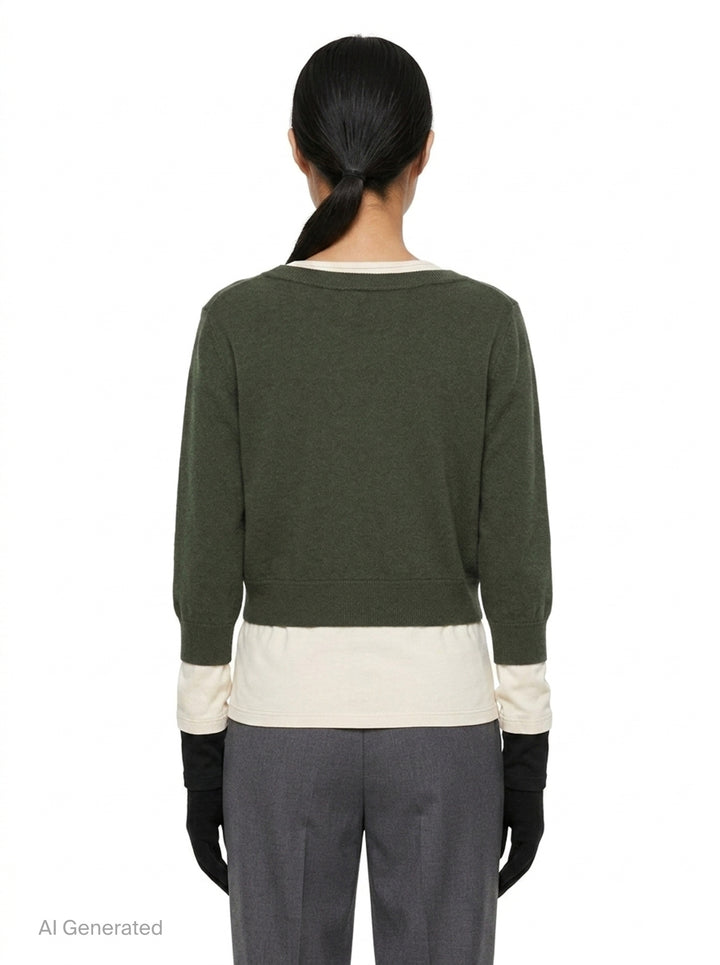 Khaki Layered Glove Detail Knit | pushBUTTON | Club21 - back