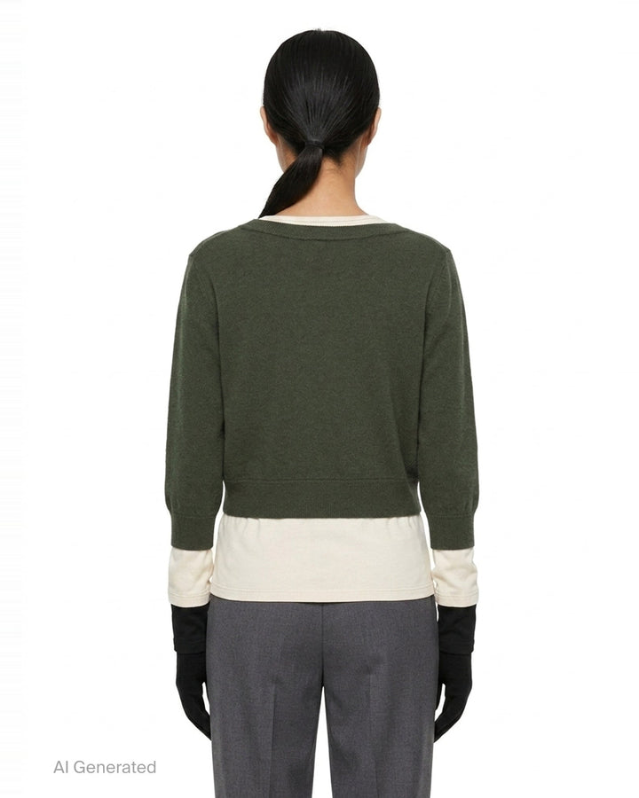 Khaki Layered Glove Detail Knit | pushBUTTON | Club21 - back