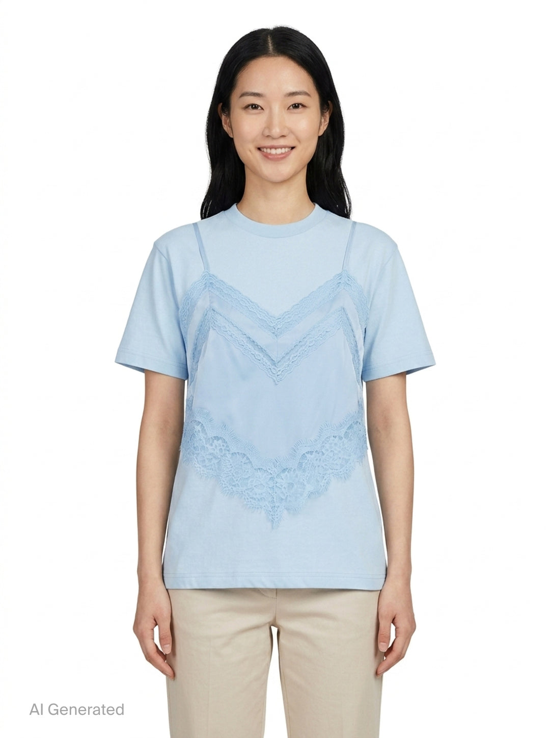 Light Blue Lace Camisole Layer Tee | pushBUTTON | Club21 - front