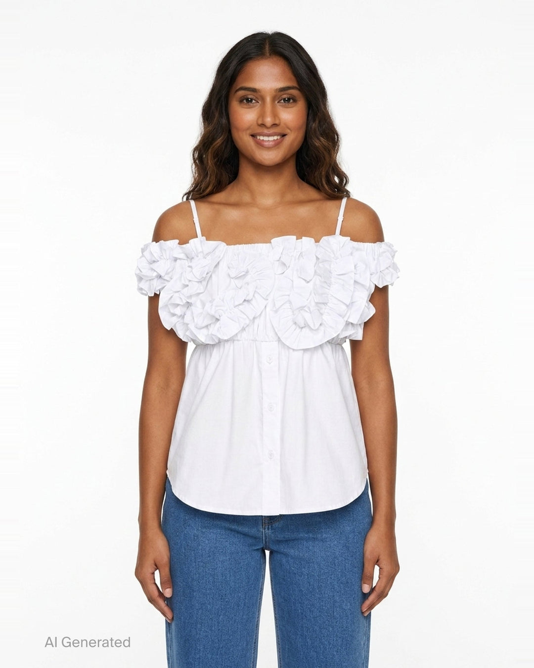 Off-Shoulder Ruffled Shirring Blouse | pushBUTTON | Club21 - front