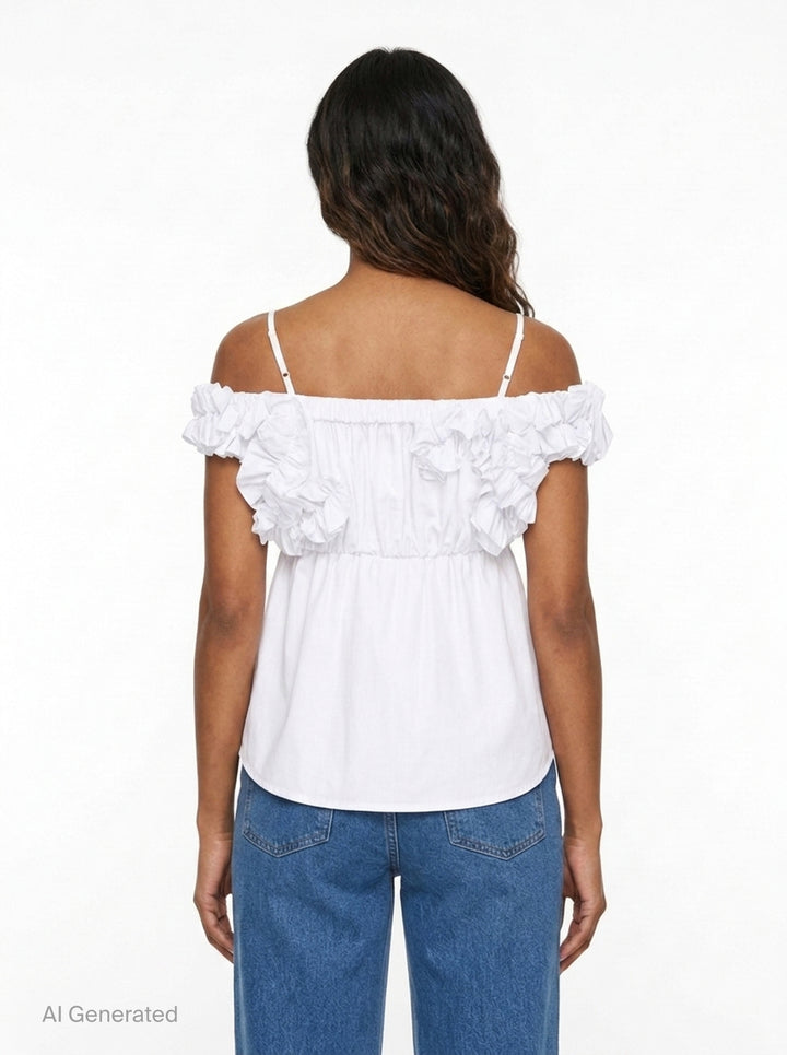 Off-Shoulder Ruffled Shirring Blouse | pushBUTTON | Club21 - back