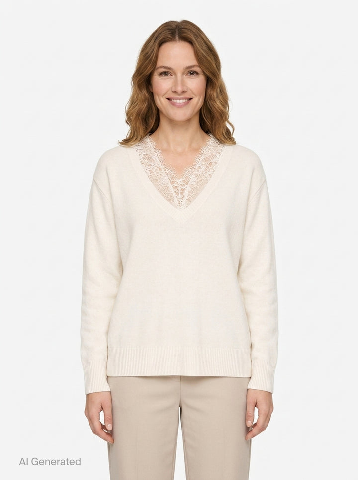 White Lace V-Neck Knit | pushBUTTON | Club21 - front