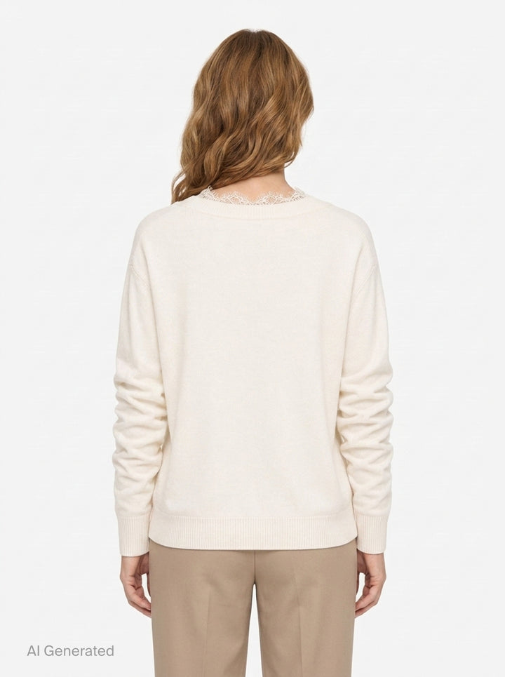 White Lace V-Neck Knit | pushBUTTON | Club21 - back