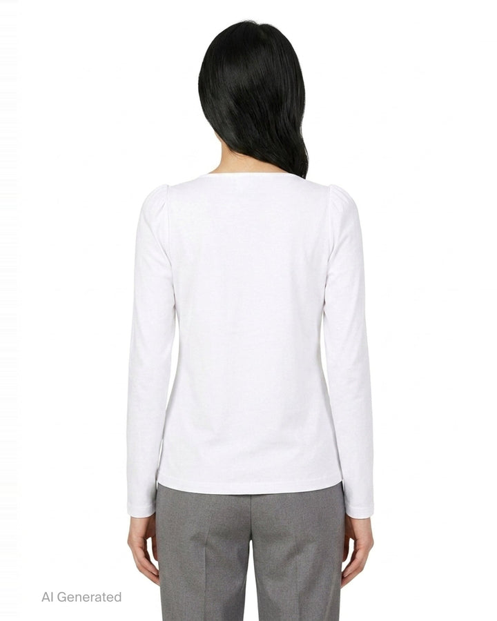 White Straight Neck Long Sleeve Tee | pushBUTTON | Club21 - back