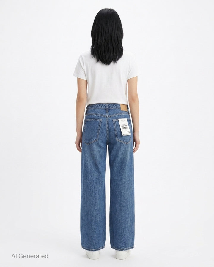 rag & bone Cam Ankle Straight Jeans in mid-blue washed denim with relaxed straight leg and cropped ankle hem, shown flat from the front - back