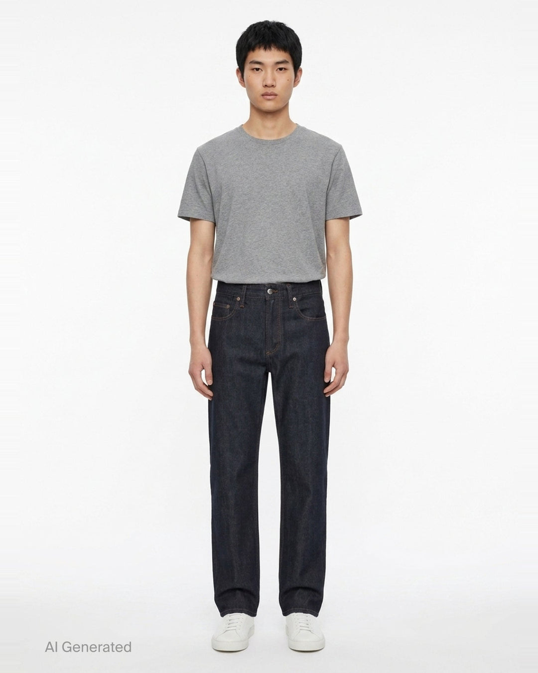rag & bone Fit 3 Raw Stretch Jeans in dark indigo with contrast amber topstitching and straight-leg silhouette, front view - front