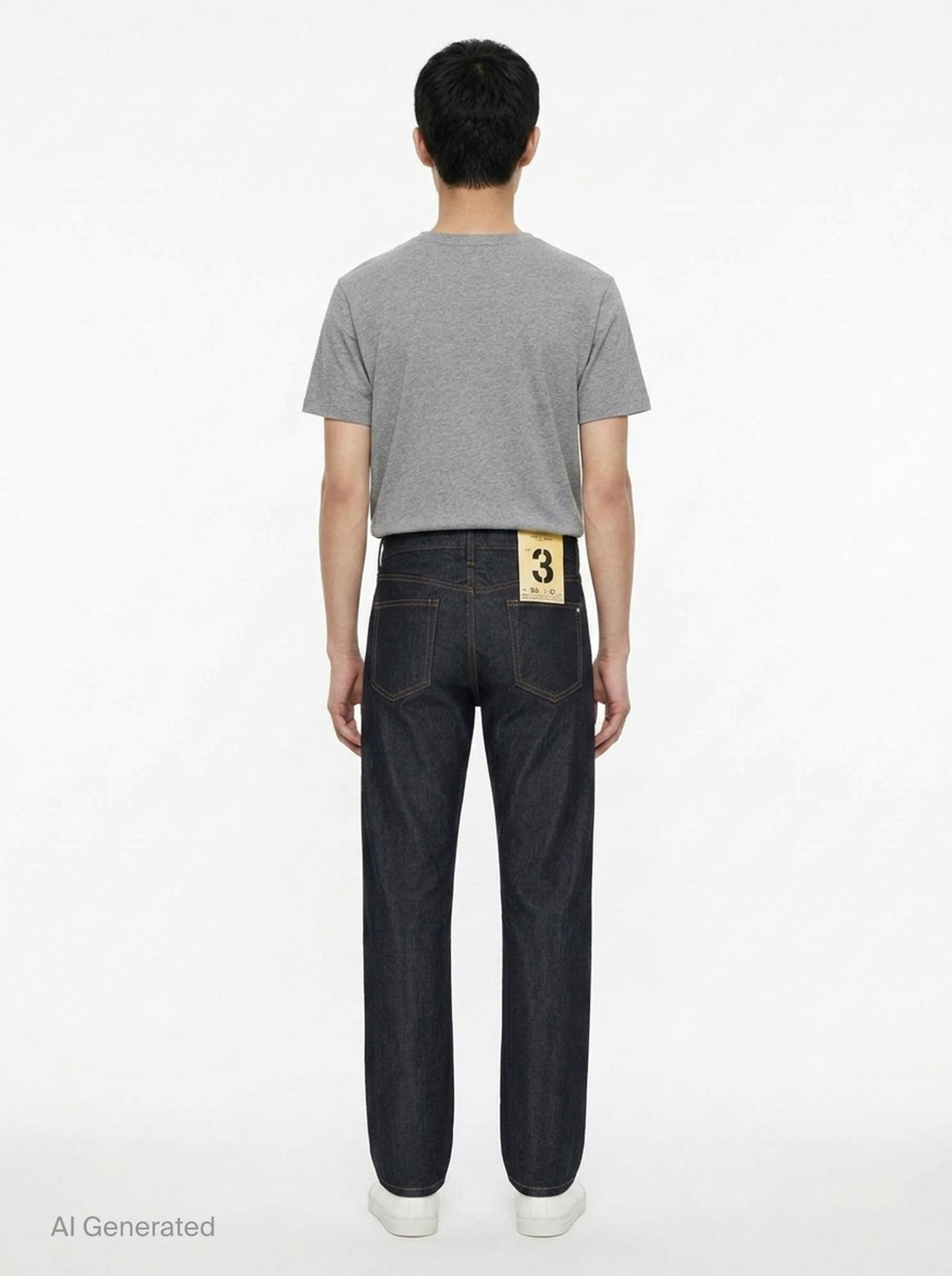 rag & bone Fit 3 Raw Stretch Jeans in dark indigo with contrast amber topstitching and straight-leg silhouette, front view - back