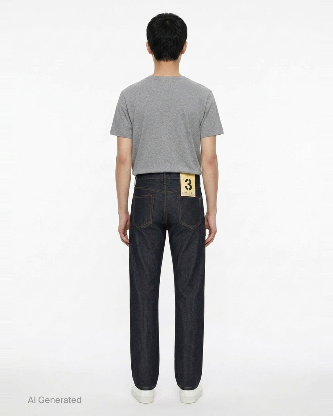 rag & bone Fit 3 Raw Stretch Jeans in dark indigo with contrast amber topstitching and straight-leg silhouette, front view - back