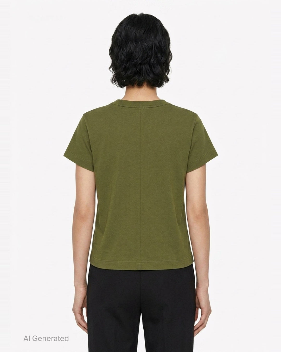rag & bone Kelly Perfect Tee in olive green, featuring a ribbed crew neckline, short sleeves, and a slightly cropped tailored silhouette - back