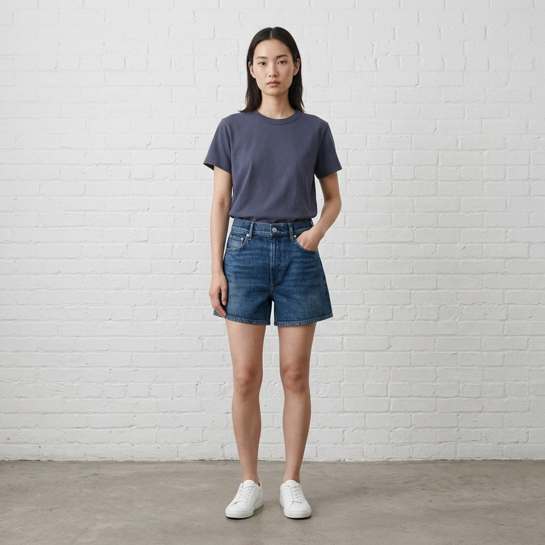 rag & bone Kelly Perfect Tee in olive green, featuring a ribbed crew neckline, short sleeves, and a slightly cropped tailored silhouette - lifestyle