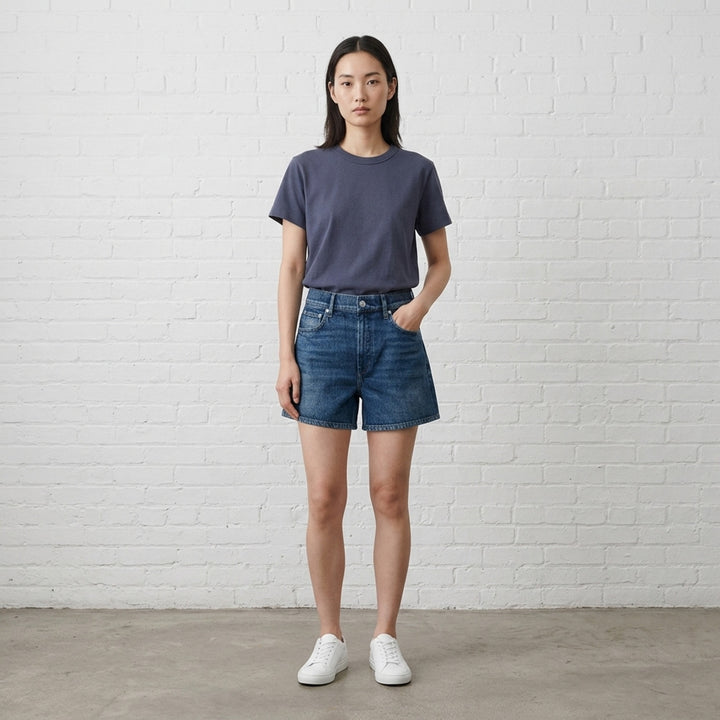 rag & bone Kelly Perfect Tee in olive green, featuring a ribbed crew neckline, short sleeves, and a slightly cropped tailored silhouette - lifestyle