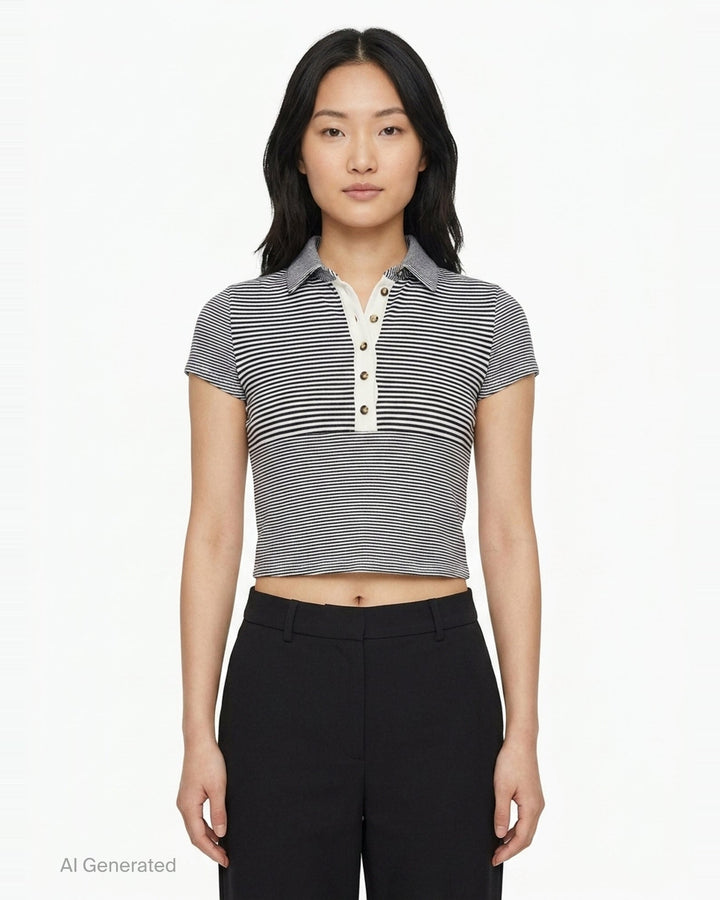 Knit Button Stripe Polo | rag & bone | Club21 - front