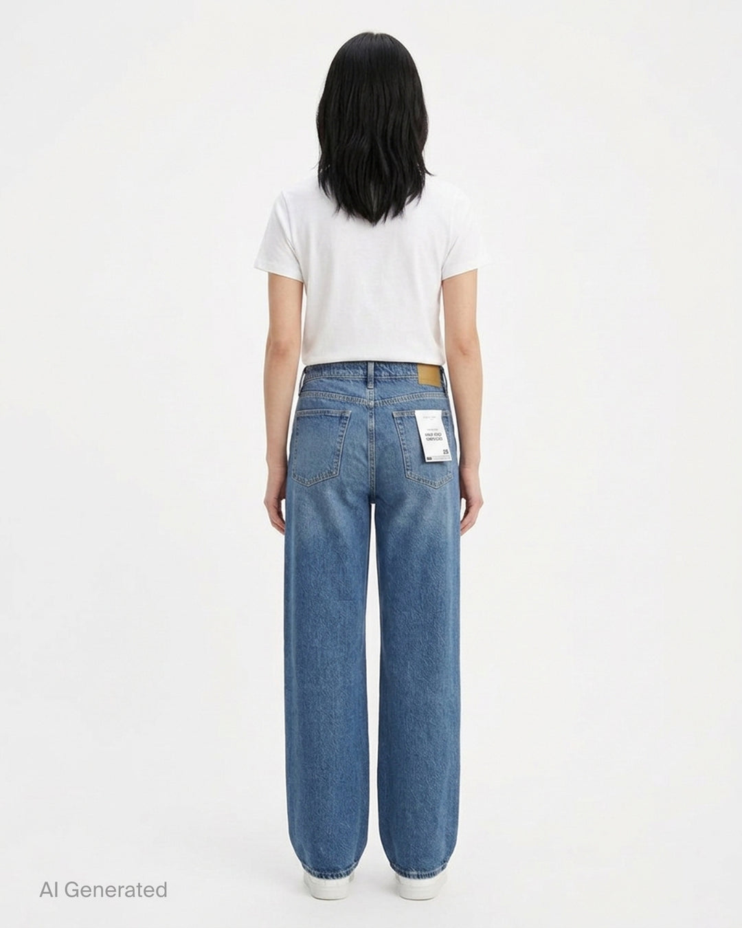 rag & bone Logan Wide Jeans in a faded mid-blue wash, shown from the front with a high-rise waist and wide straight leg - back