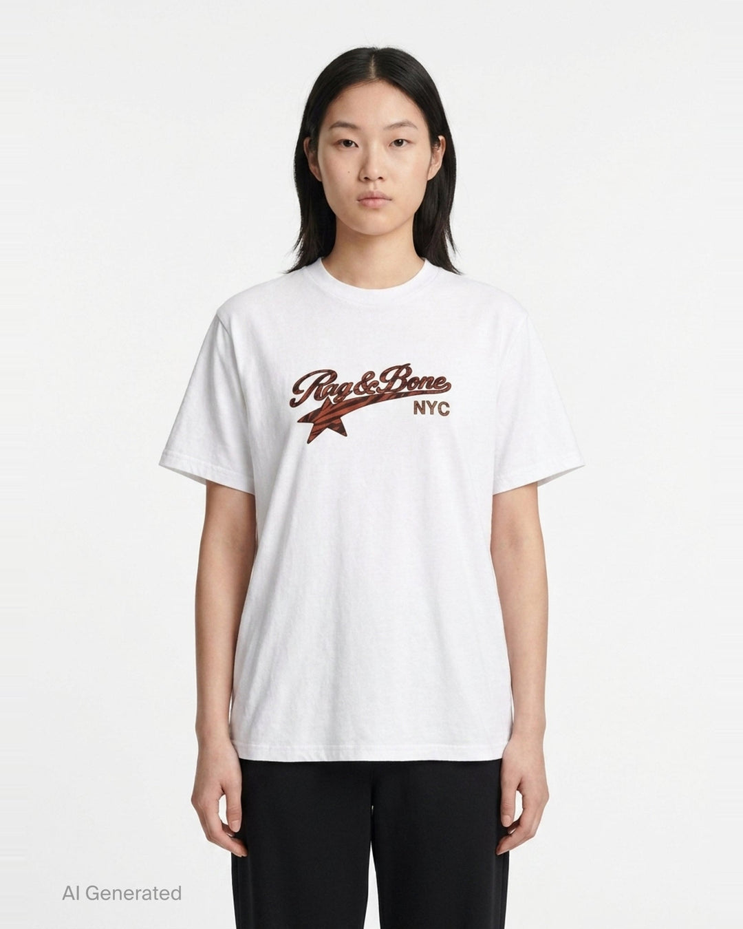 rag & bone Miramar Cotton Graphic Tee in white with varsity-script logo and tiger-stripe print detail on the chest - front