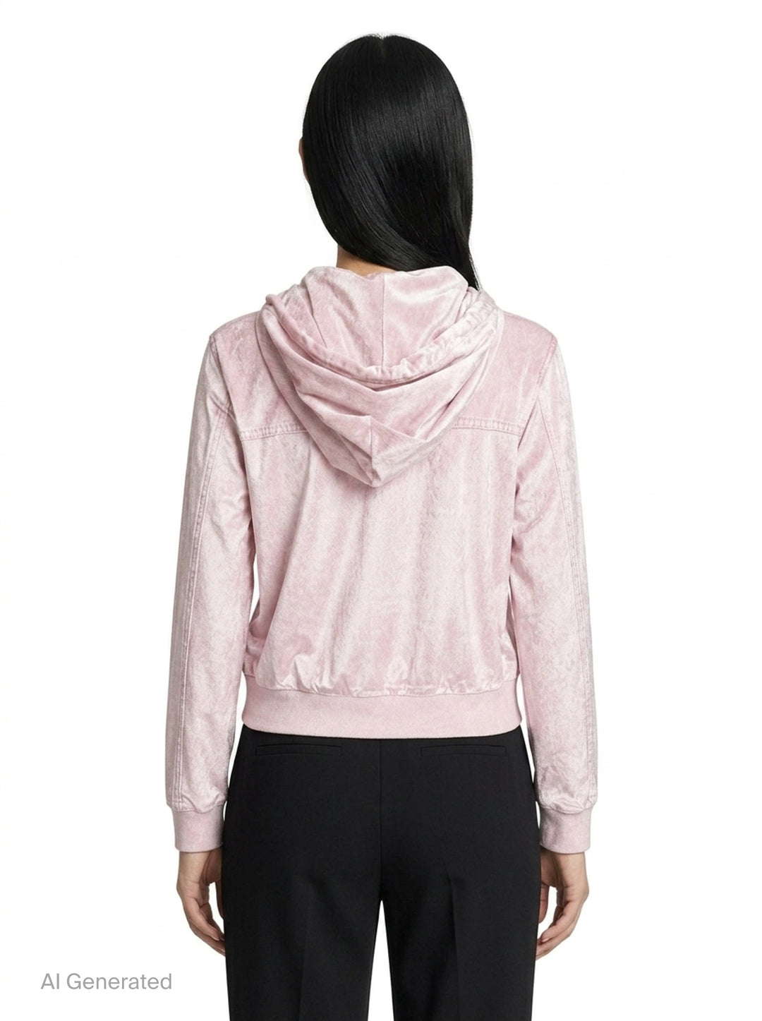rag & bone Miramar Velvet Zip Hoodie in blue denim-look velvet with drawstring hood, full-length zip, and kangaroo front pocket - back