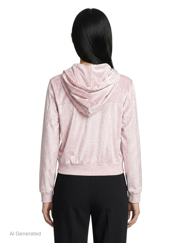rag & bone Miramar Velvet Zip Hoodie in blue denim-look velvet with drawstring hood, full-length zip, and kangaroo front pocket - back