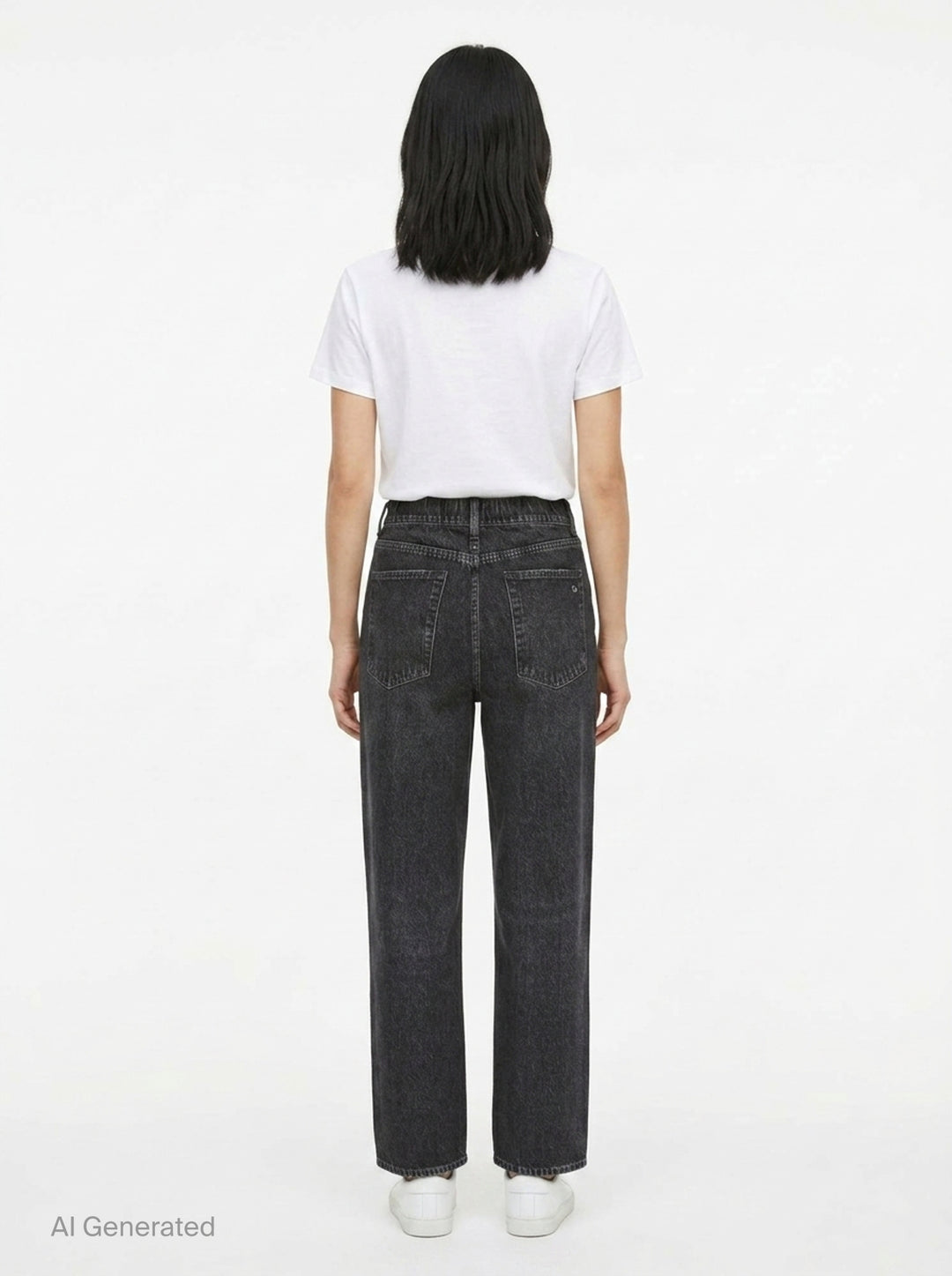 rag & bone Miramar Wide Leg Jeans in washed black denim with a high-rise waist, five-pocket styling, and silver-tone hardware, shown flat on a white background - back