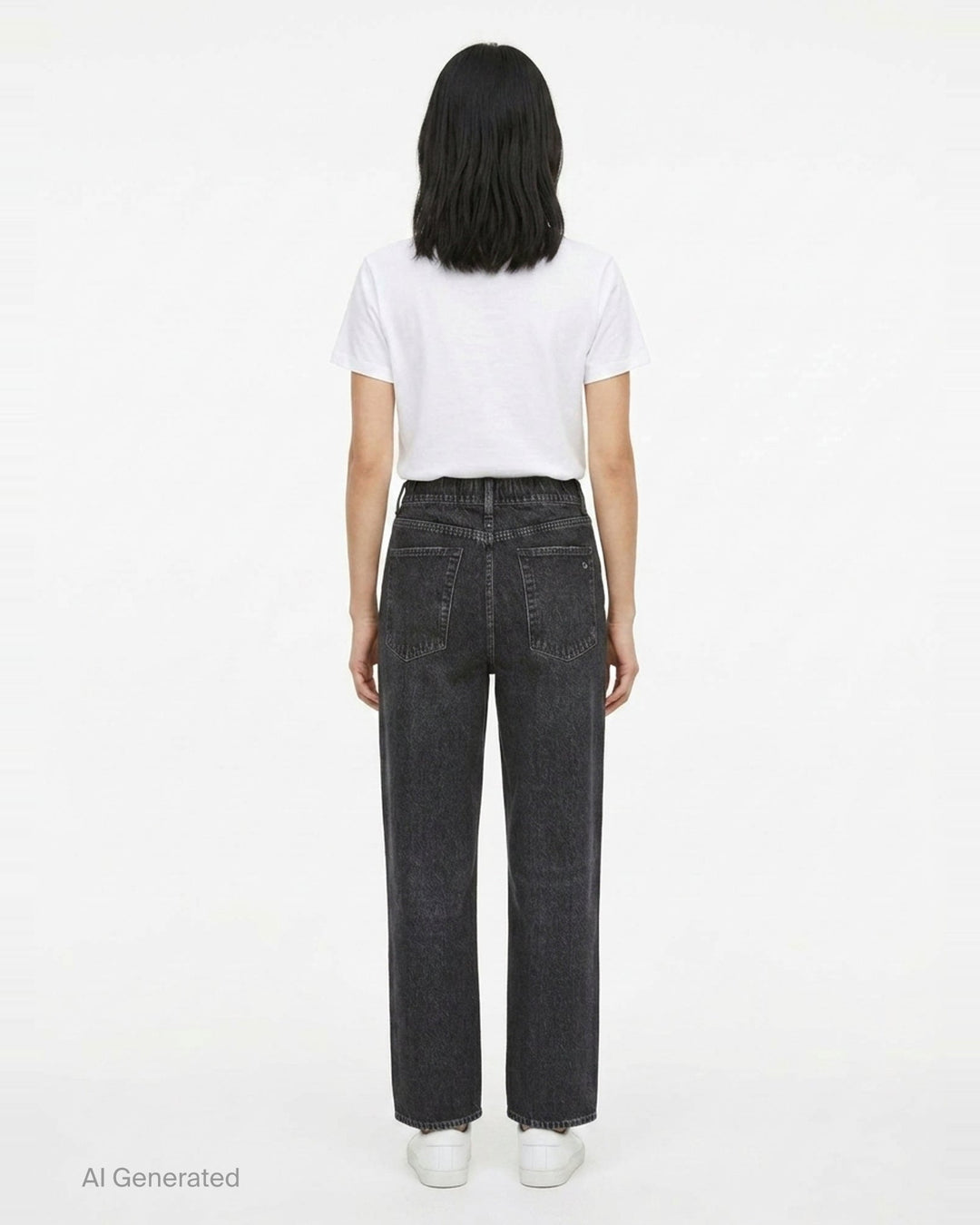 rag & bone Miramar Wide Leg Jeans in washed black denim with a high-rise waist, five-pocket styling, and silver-tone hardware, shown flat on a white background - back