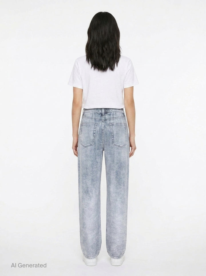 rag & bone Miramar Wide Pull-On Jeans in light indigo wash, featuring a relaxed wide-leg silhouette, pull-on waistband, and five-pocket construction with vintage sun-bleached fading - back