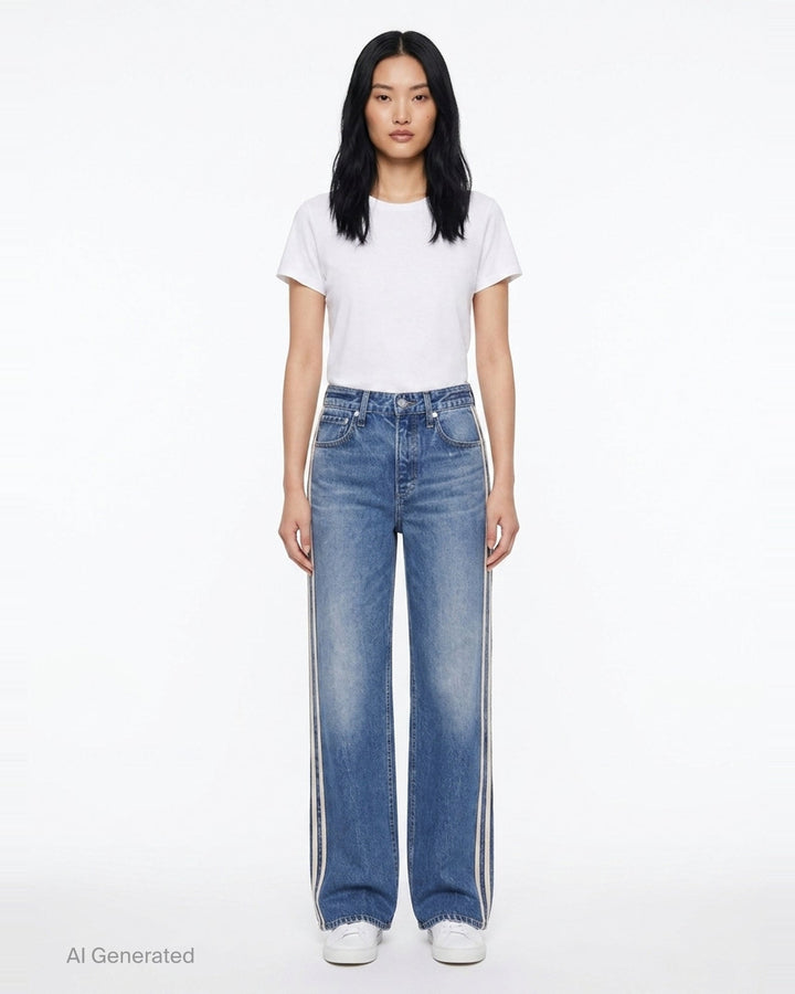 Side Stripe Wide Leg Jeans | rag & bone | Club21 - front