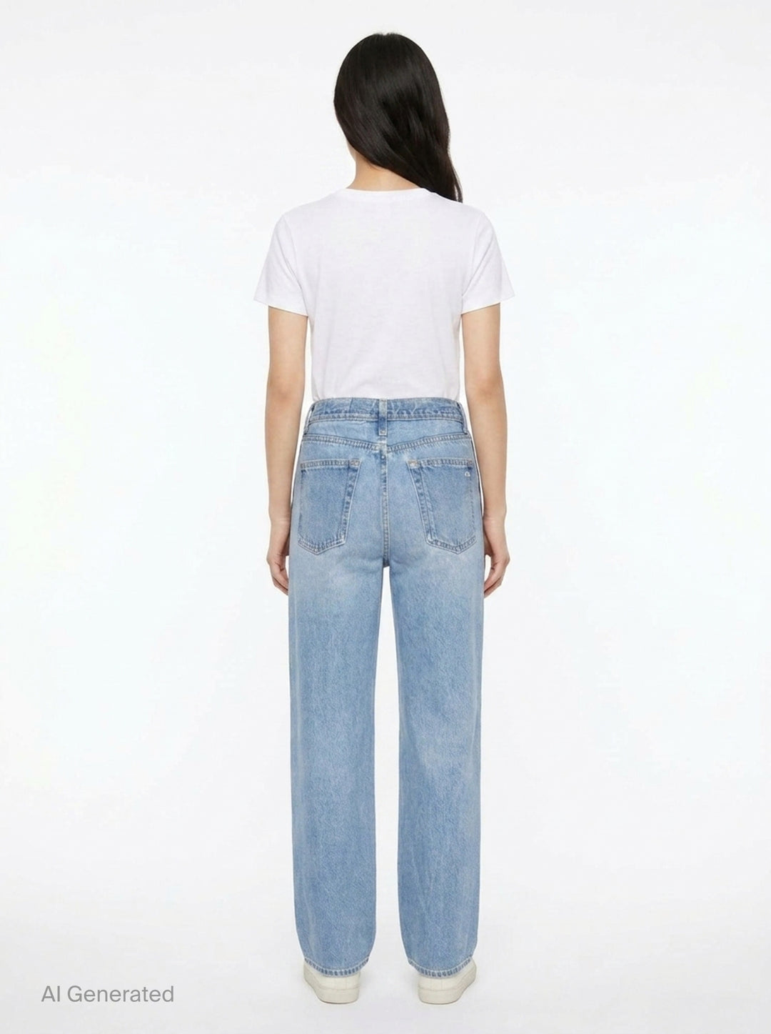 rag & bone washed black wide-leg jeans with contrast green and white side stripes along the outer seams, high-rise fit, five-pocket construction - back
