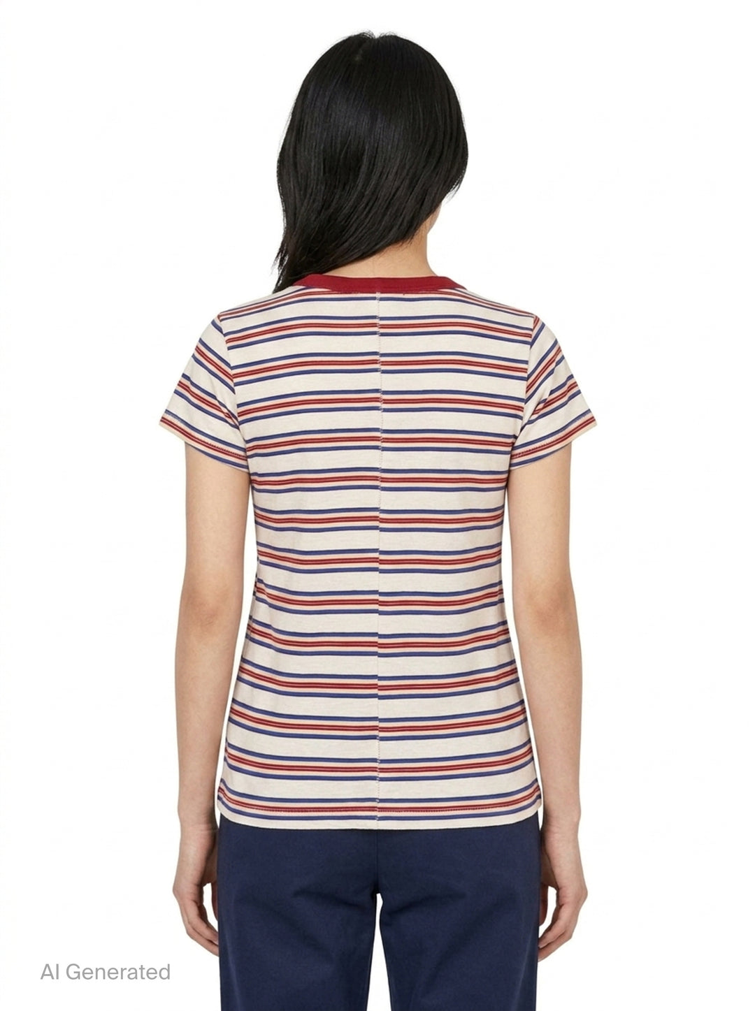 rag & bone Slub Stripe Tee in navy with tonal horizontal stripes, crew neckline, and short sleeves, shown flat on a white background - back