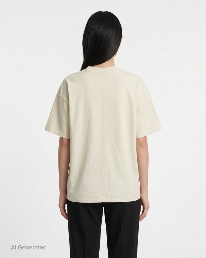 rag & bone University Alex Tee in cream with distressed navy collegiate "rag & bone NYC" graphic on the chest - back