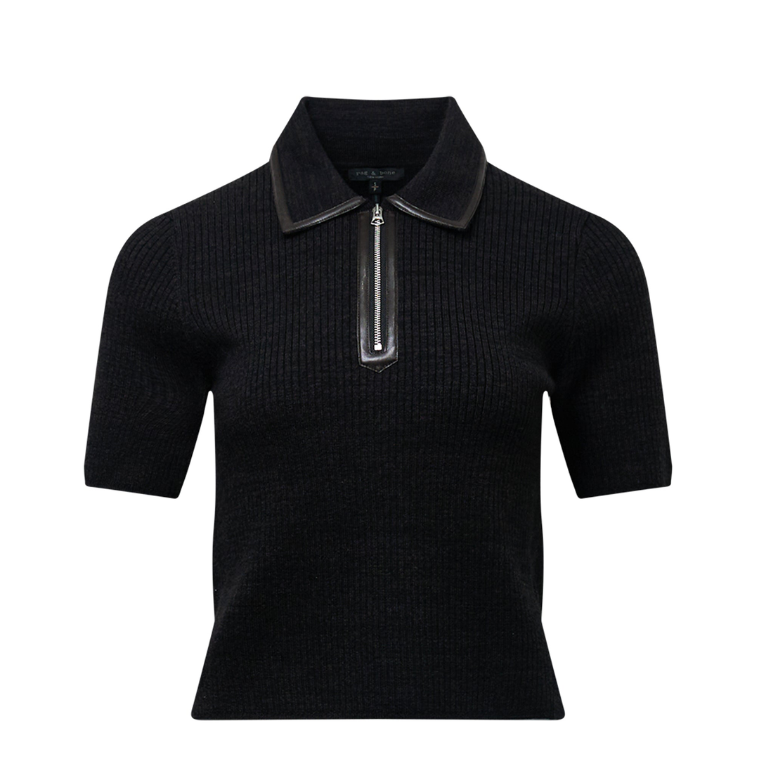 Caterina Faux Leather Zip Polo