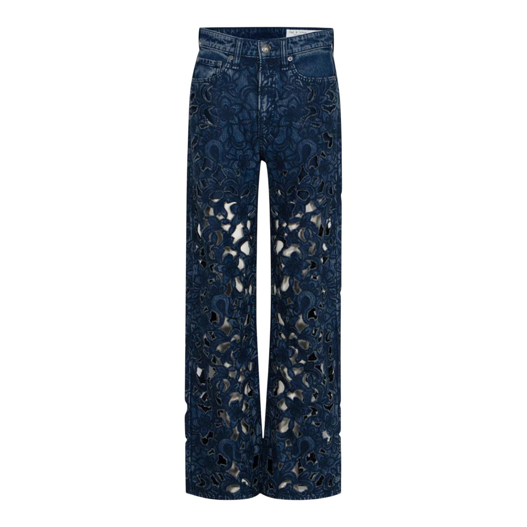 Club21 - rag & bone - Logan Mid Rise Wide Leg Floral Cutout - JEANS - Blue