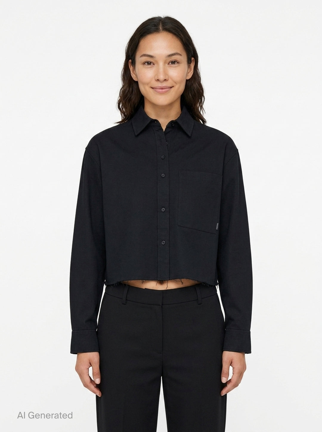 Cropped Raw Hem Button Shirt | RE;CODE | Club21 - front