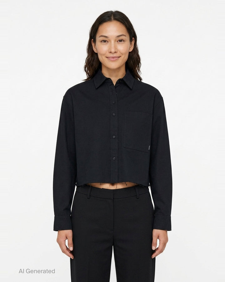Cropped Raw Hem Button Shirt | RE;CODE | Club21 - front
