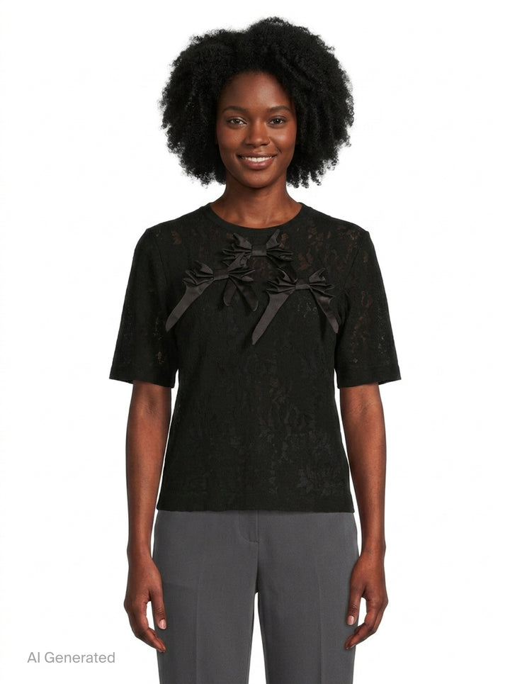 Bow Detail Short Sleeve Tee | Renli Su | Club21 - front