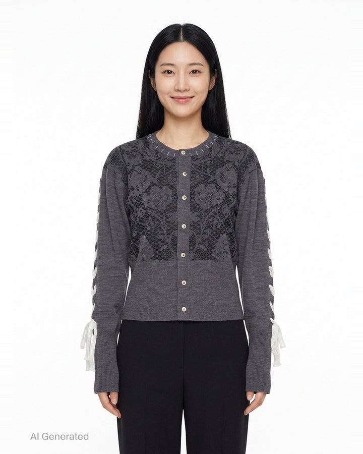Floral Lace Panel Long Sleeve Cardigan | Renli Su | Club21 - front