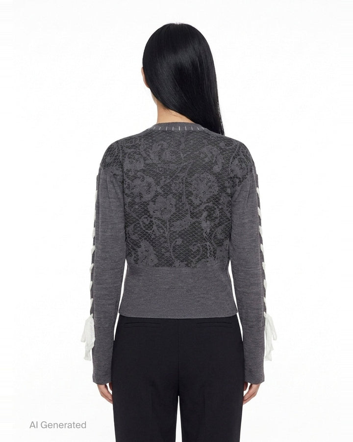 Floral Lace Panel Long Sleeve Cardigan | Renli Su | Club21 - back