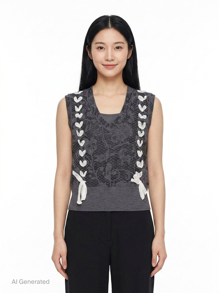Knit Floral Lace Vest | Renli Su | Club21 - front