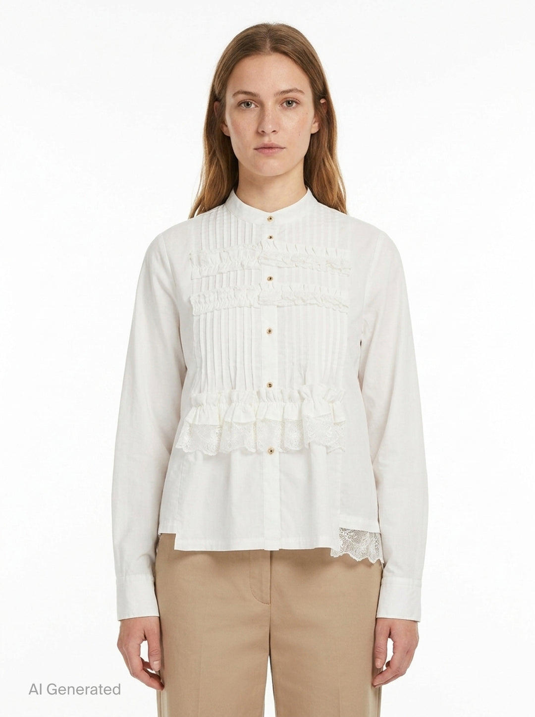 Long Sleeve Pleated Lace Blouse | Renli Su | Club21 - front