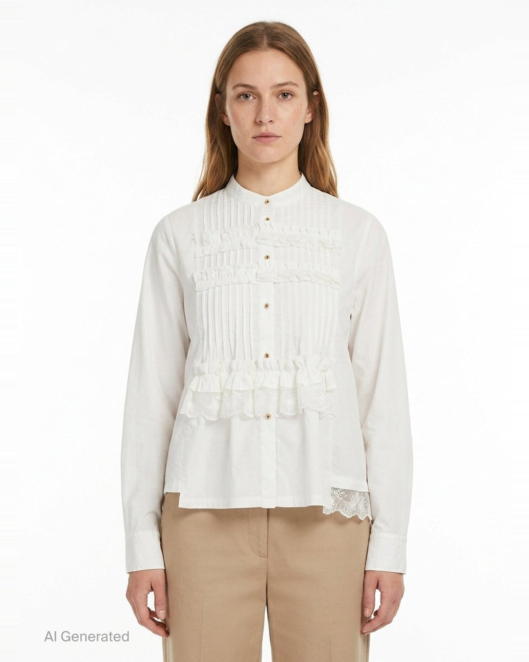 Long Sleeve Pleated Lace Blouse | Renli Su | Club21 - front