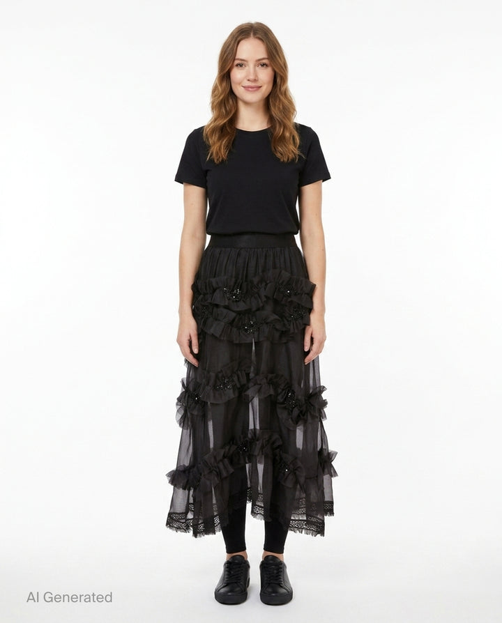 Silk Sheer Ruffled Skirt | Renli Su | Club21 - front