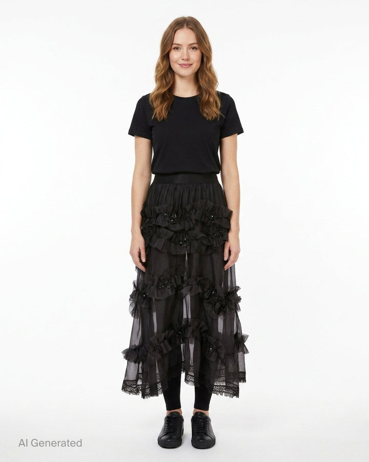 Silk Sheer Ruffled Skirt | Renli Su | Club21 - front