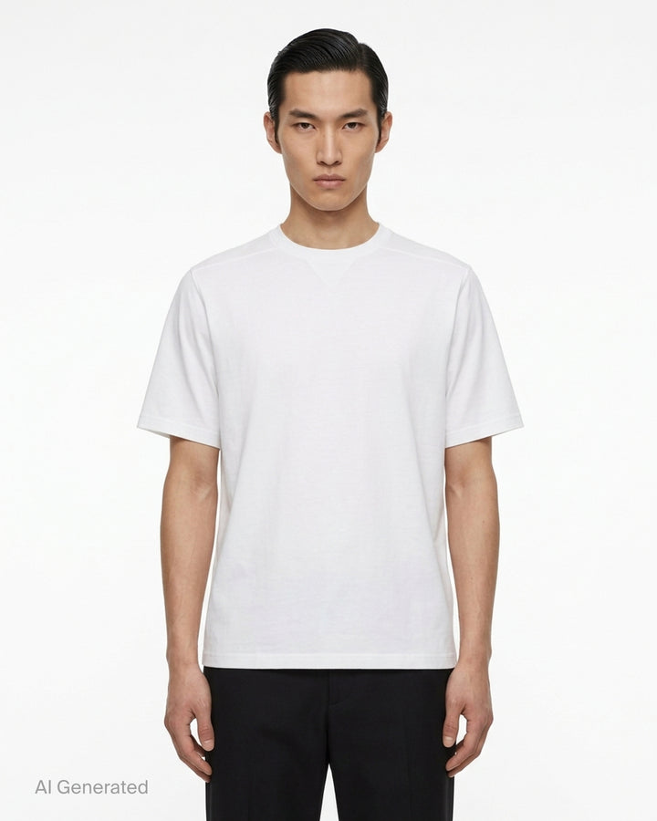 Rick Owens Brad T short sleeve crewneck tee in double cotton jersey, front view - front