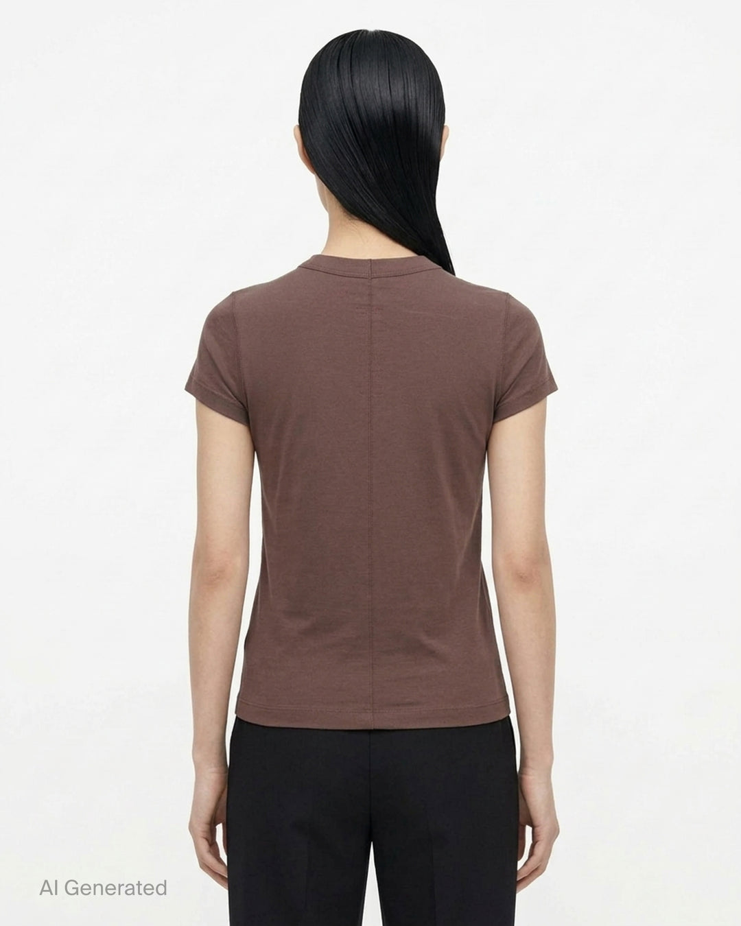 Rick Owens Cropped Level T-Shirt in muted taupe-grey with ribbed crew neck and short cap sleeves, front view - back