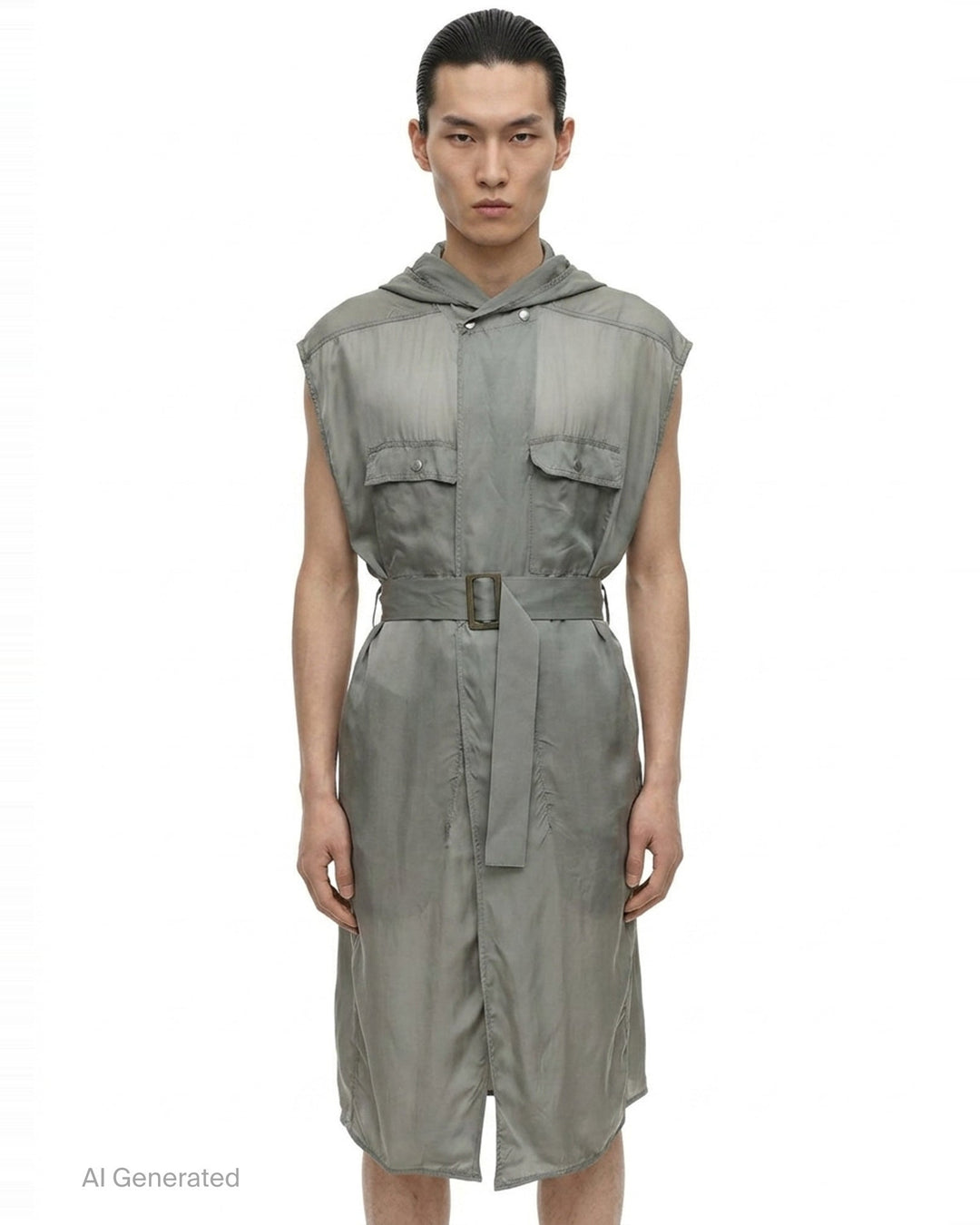 Hooded Belted Sleeveless Coat | Rick Owens | Club21 - front