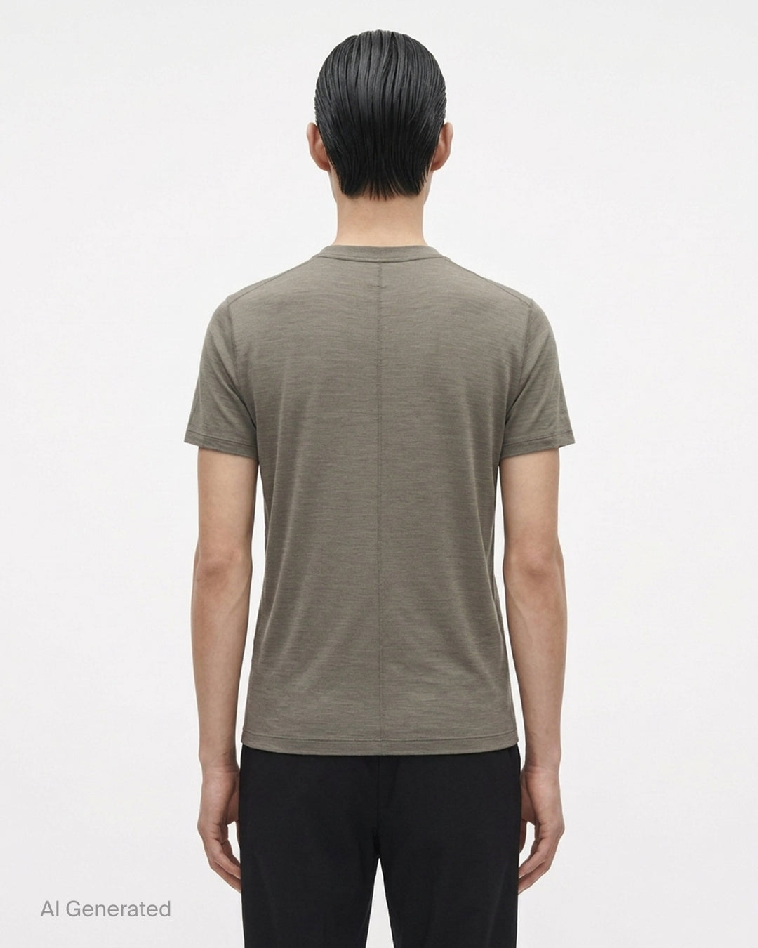 Back view of the Rick Owens Short Level Wool Silk Jersey Tee in black, showing the crewneck, shoulder seams and short sleeves - back