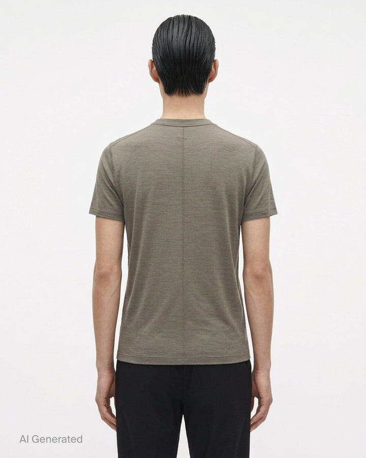 Back view of the Rick Owens Short Level Wool Silk Jersey Tee in black, showing the crewneck, shoulder seams and short sleeves - back