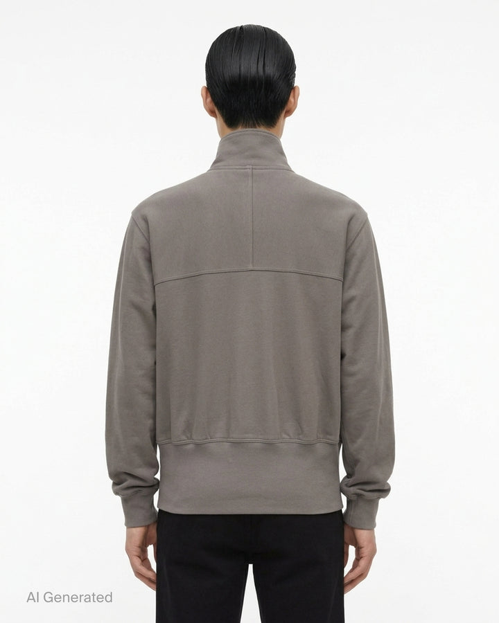 Rick Owens grey zip-up track jacket with funnel collar, curved chest seam, zipped pocket and ribbed cuffs and hem - back
