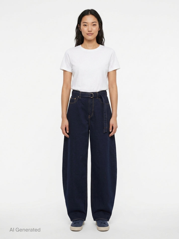 Belted Barrel Leg Jeans | sacai | Club21 - front